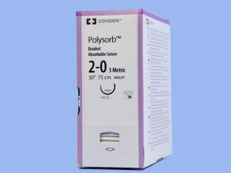 Medtronic Polysorb Absorbable Suture, 2-0, 30", GU-46 Taper Point 5/8 Circle Needle 27mm, Violet, 36/Case