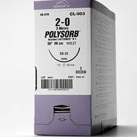 Medtronic Polysorb Absorbable Suture, Size 1, 30" Polyester Braid, GS-21 Taper Point 1/2 Circle Needle 37mm, Coated Violet, 36/Case