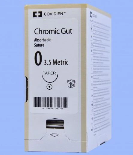 Medtronic Surgigut Chromic Gut Suture, Size 0, 3x30", GS-24, Taper Point 1/2 Circle Needle 40mm, Undyed, 36/Case