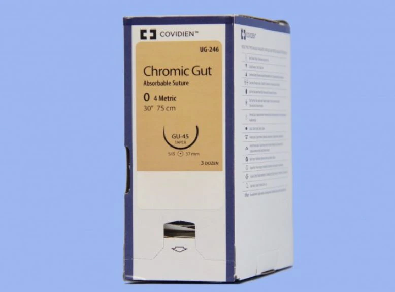 Medtronic Surgigut Chromic Gut Suture, Size 0, 30" Length, GU-45, Taper Point 5/8 Circle Needle 37mm, Coated Undyed, 36/Case