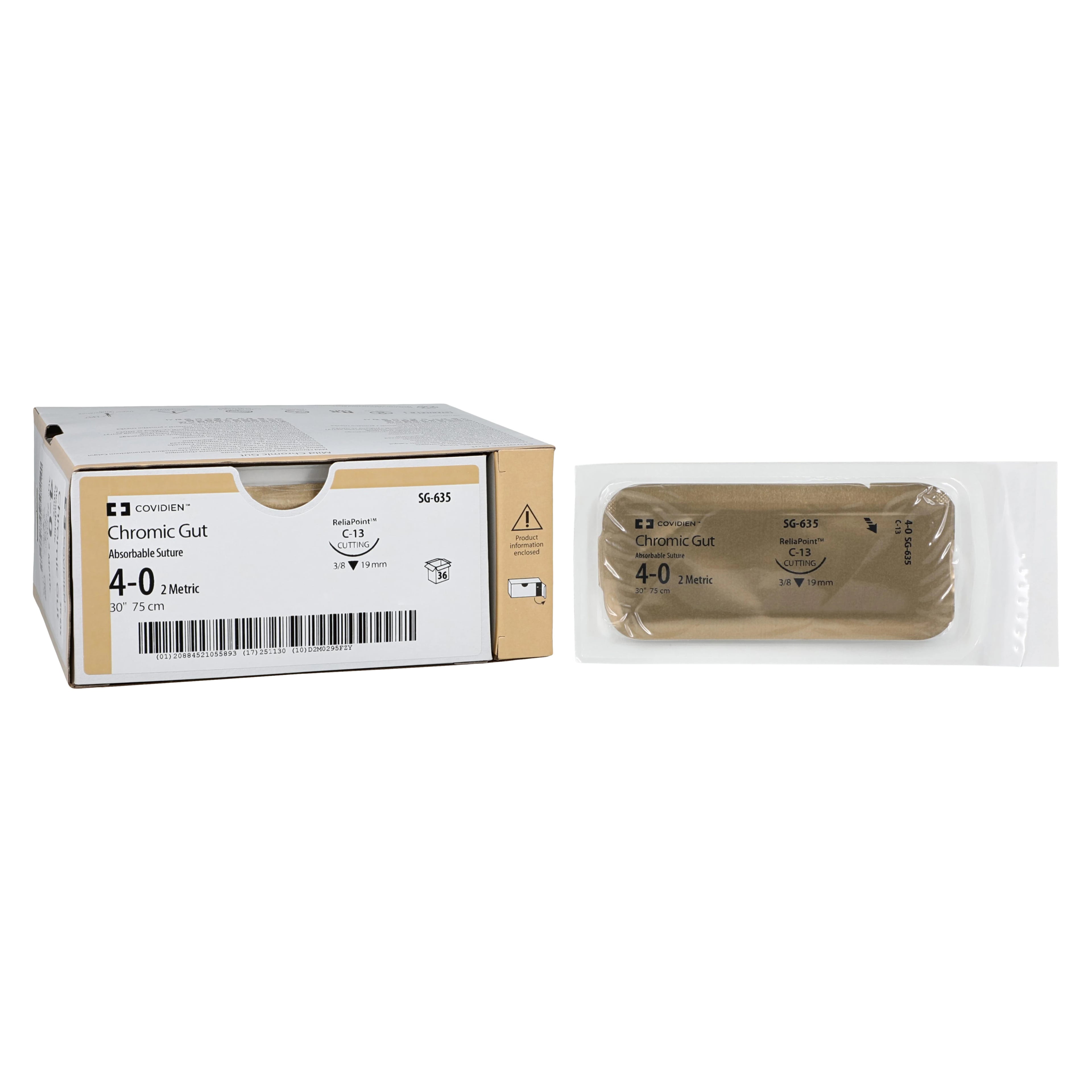 Surgigut Chromic Gut Suture, 4-0, 30" Length, C-13 Reverse Cutting 3/8 Circle Needle, 19mm, Undyed, 36/Case