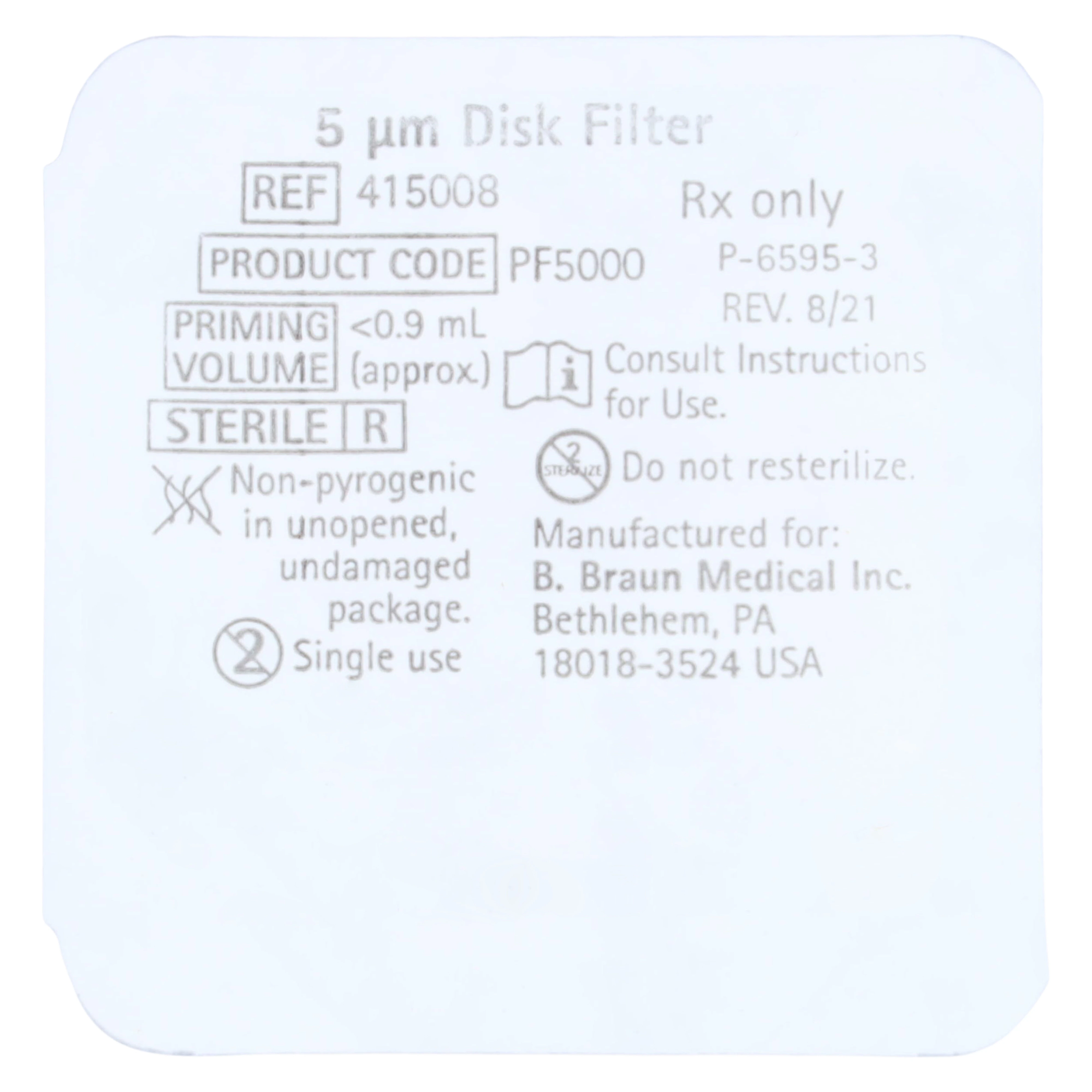 B. Braun Supor Disc Filter, Aspiration/Injection, 3 mL, 5 µm, Luer Lock, Purple, Sterile, 50/Case