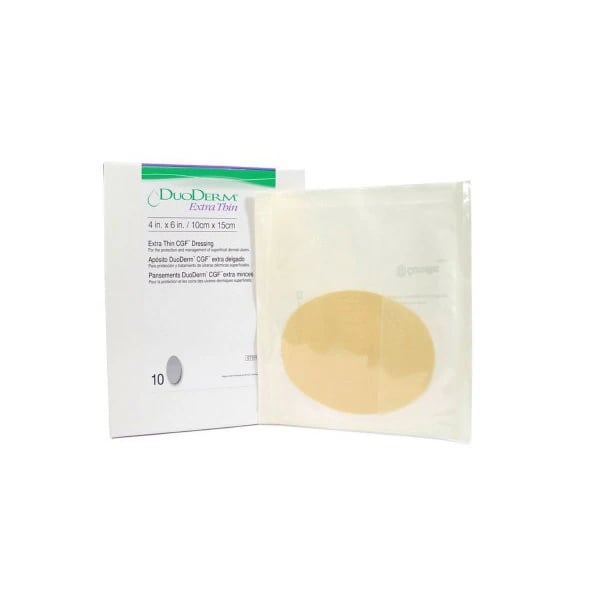 DuoDerm Extra Thin Hydrocolloid Barrier Dressing, 4x6" Sterile Oval, Adhesive, Flesh, 5/Bx