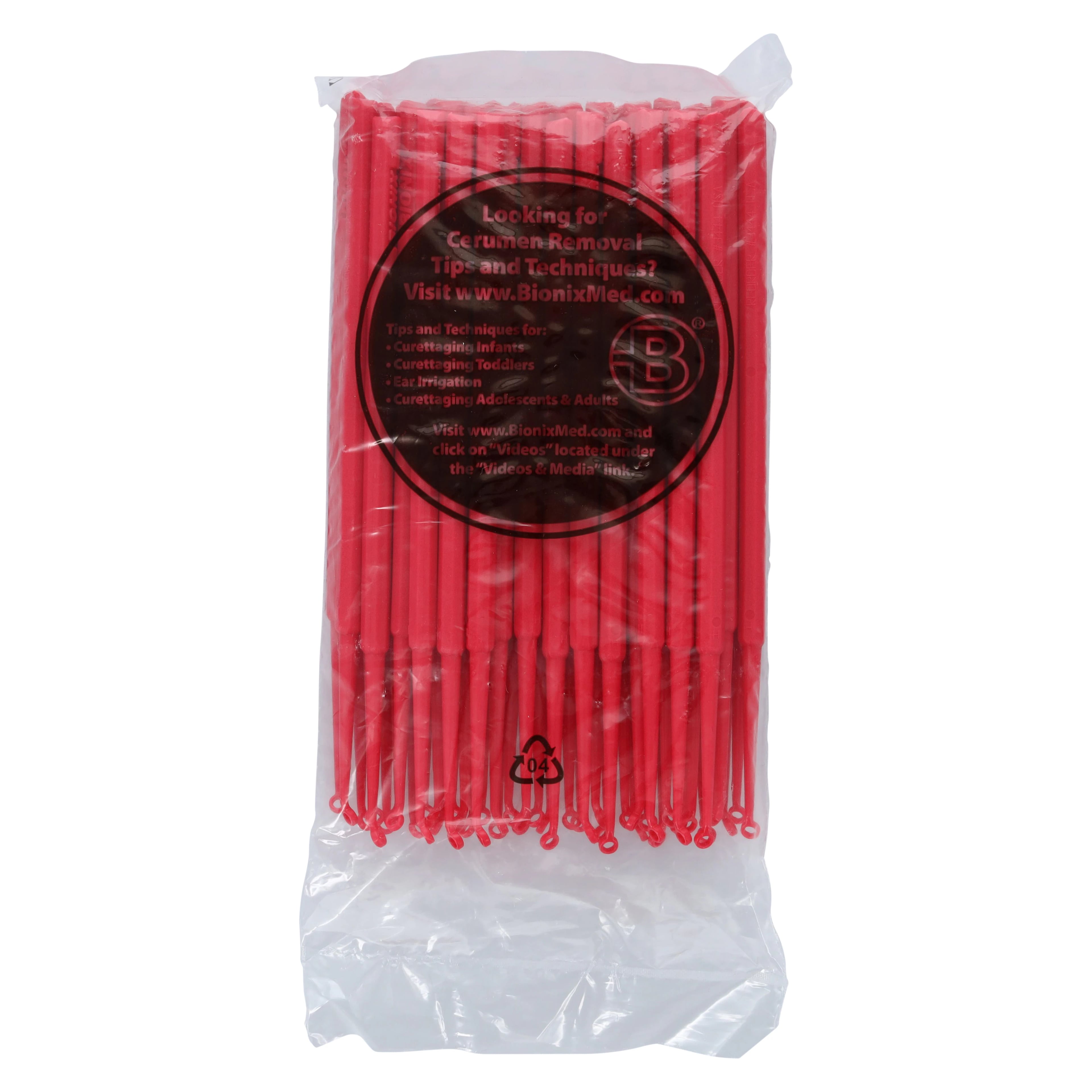 Bionix AngleLoop Ear Curette, 4mm, Polypropylene, Non-Sterile, Disposable, Red, 50/Box