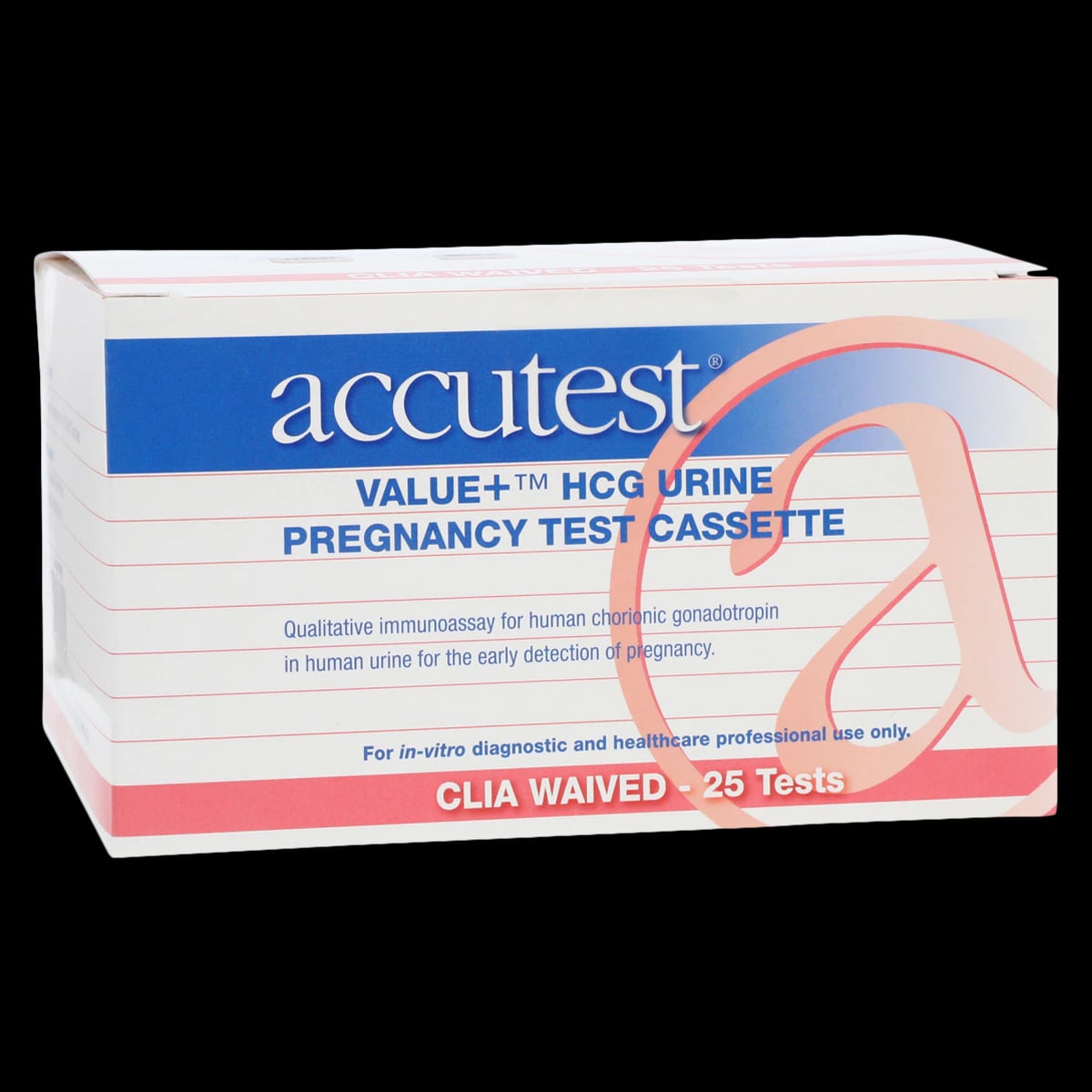 Accutest Value+ hCG Urine Test Cassette, CLIA Waived, 25 mlU/mL Sensitivity, 25/Box