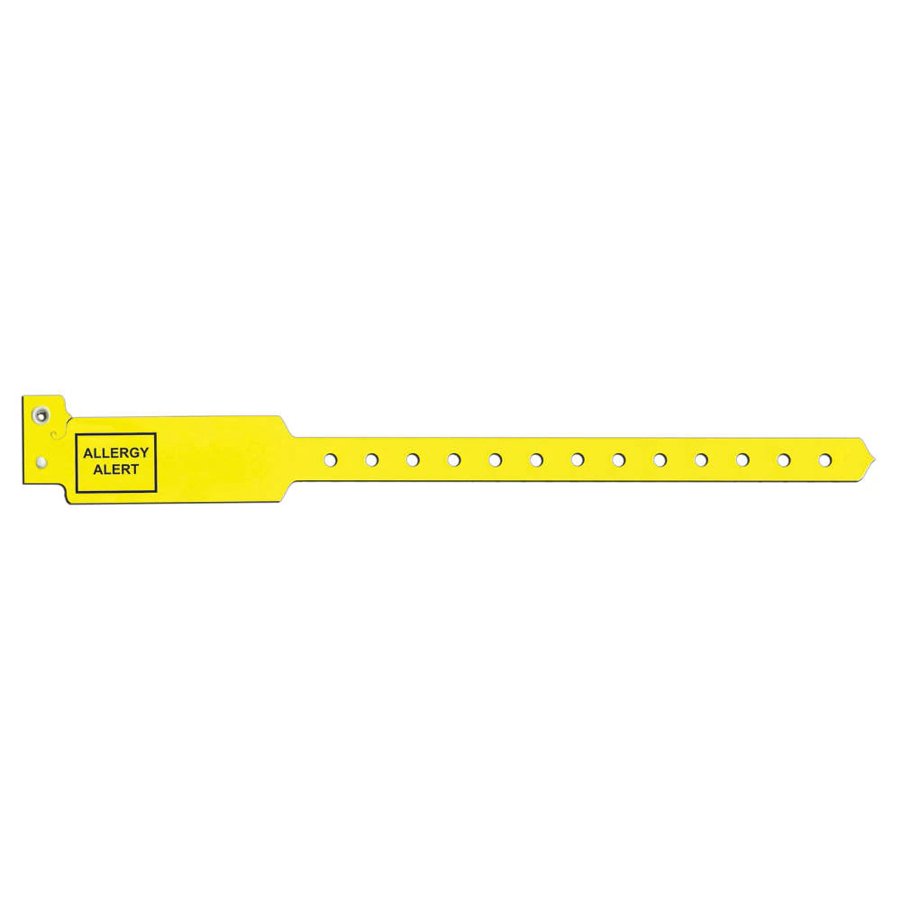 Sentry SuperBand Alert Wristband, Polyester, Permanent Snap, Pre-Printed, Adult/Pediatric, Yellow, 10-1/4", Disposable, 250/Box