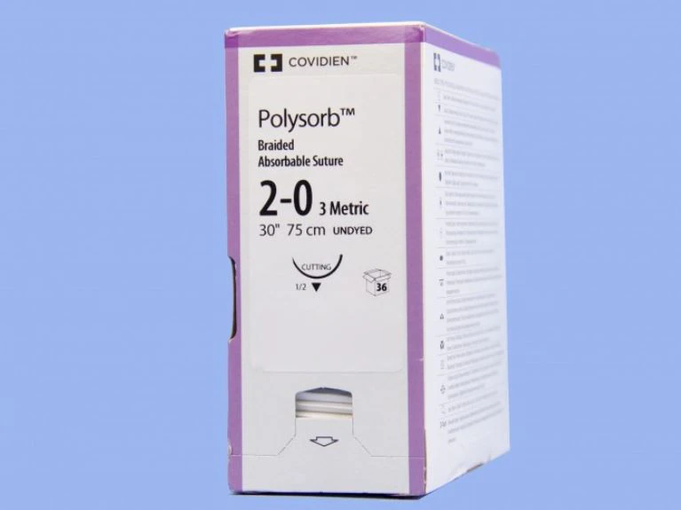 Medtronic Polysorb Absorbable Suture, 2-0, 30", GS-10 Reverse Cutting 1/2 Circle Needle 26mm, Undyed, 36/Case