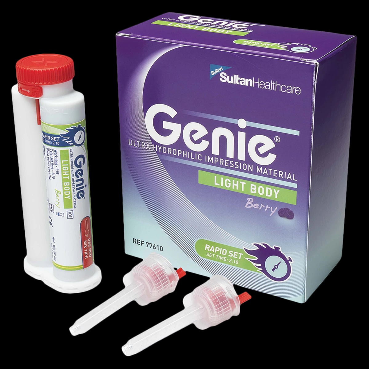 Genie VPS Impression Material, Light Body, Rapid Set, Berry Flavor, 2 x 50 mL Cartridges with Mixing and Intraoral Tips