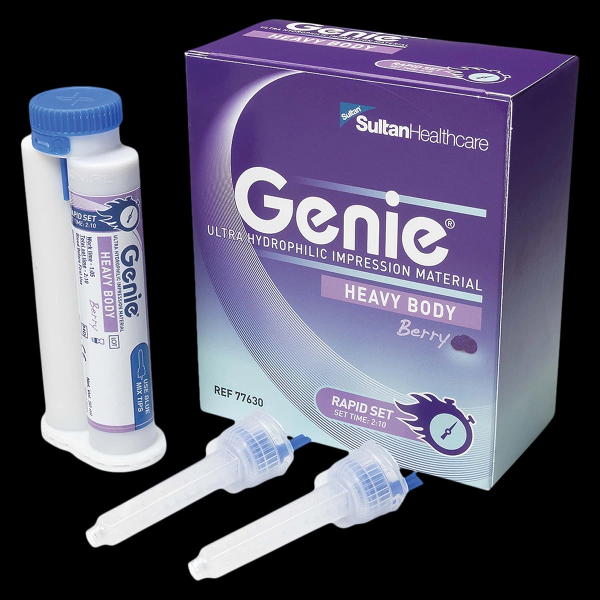 Genie® VPS Impression Material Heavy Body Rapid Set, Berry Flavor, 2 x 50 mL Cartridges with Mixing Tips