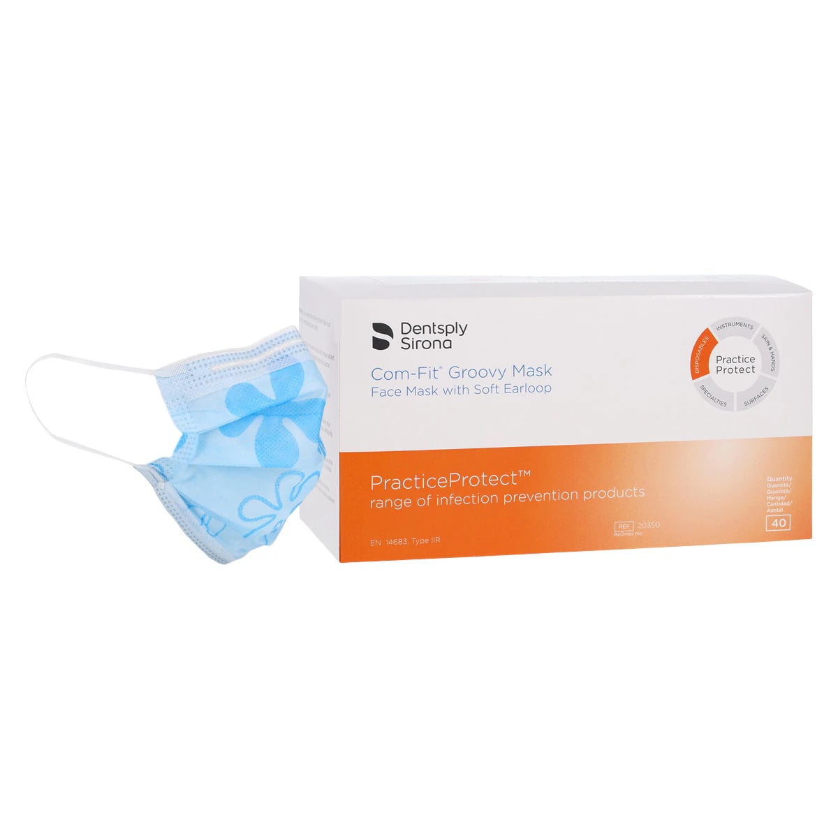 Com-Fit® Groovy Earloop Surgical Face Mask, ASTM Level 3, Fluid Resistant, Latex-Free, Blue Floral, 40/Box