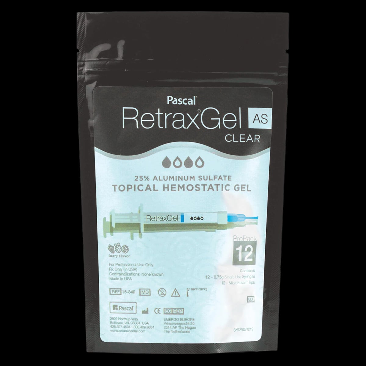 Retrax Clear Gel-Cord Pro Pack, 25% Aluminum Sulfate Hemostatic Retraction Gel, 12 x 0.75 g Pre-filled Syringes with 14 Tips, 15-840