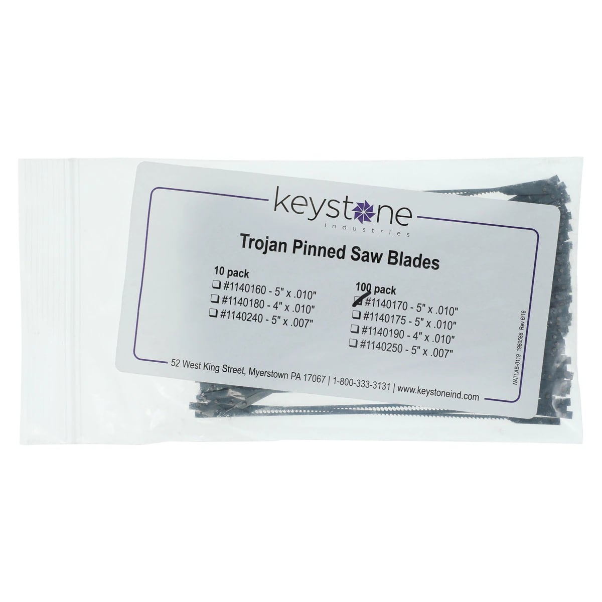 Keystone Pinned Saw Blades, 5" x 0.055" x 0.010", Blue, 18 Teeth per Inch, 100/Pk