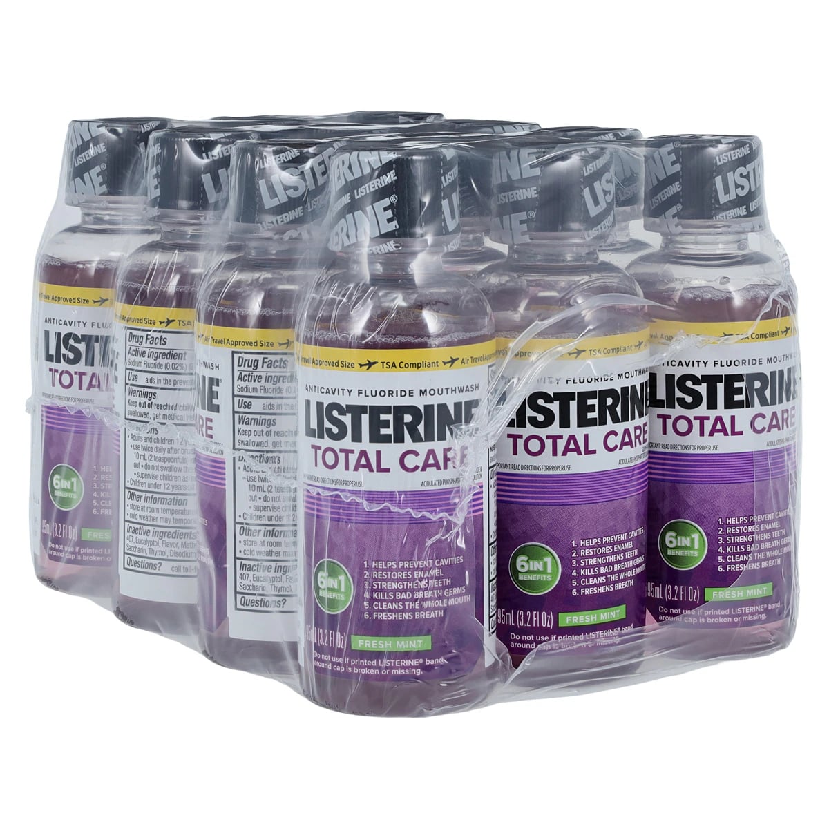 Listerine Total Care Anticavity Mouthwash, Fresh Mint, 3.2 oz Bottle, 24/Case