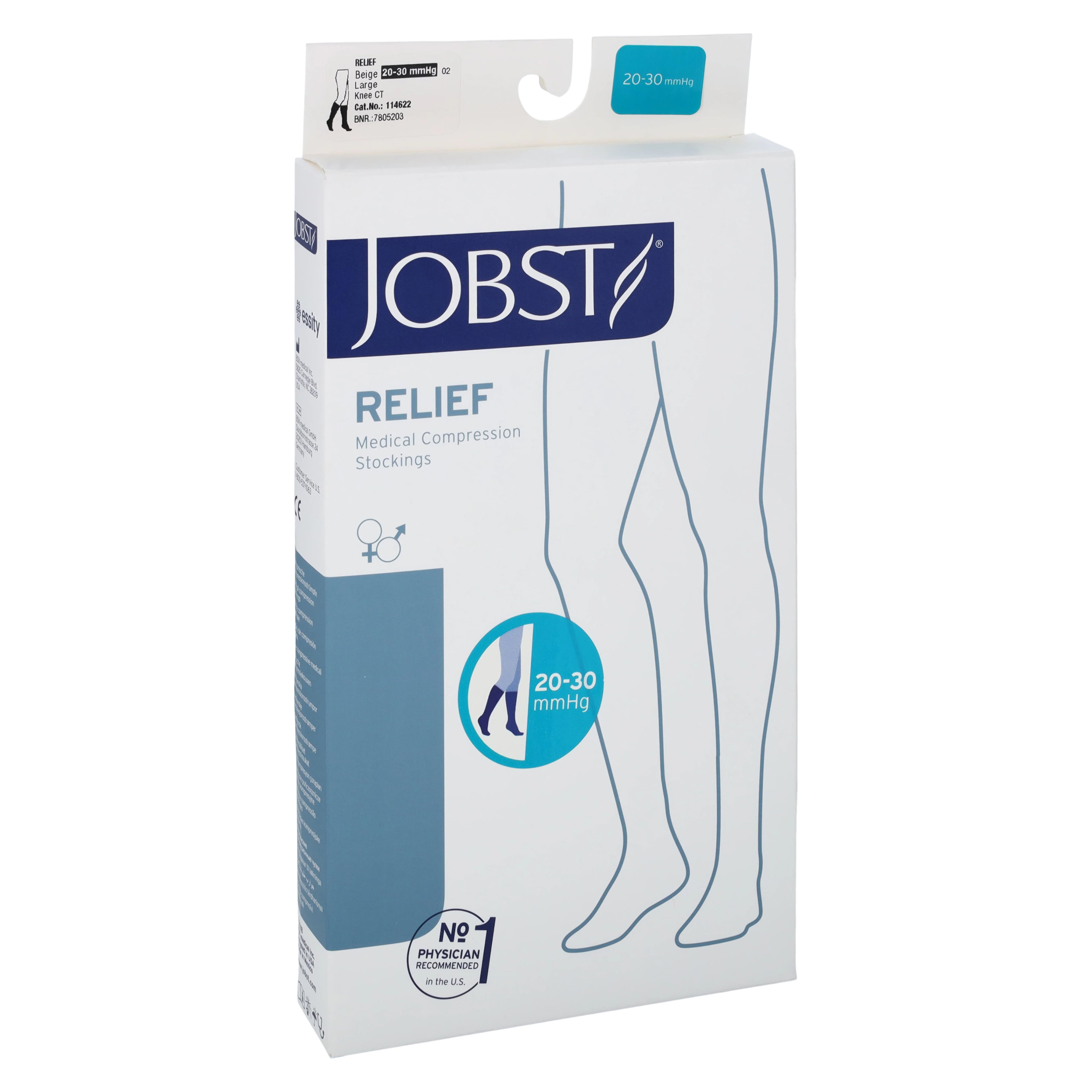 Relief Knee Hi Compression Socks, 20-30 mmHg, Knee High, Closed Toe, Large, Beige