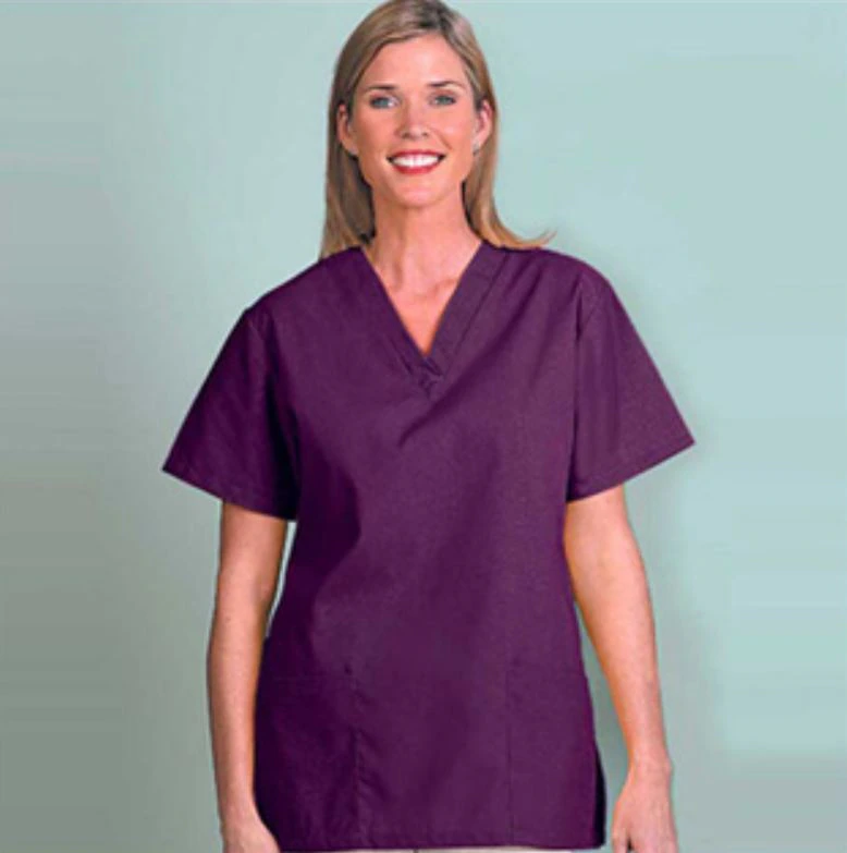 Fashion Seal Fashion Poplin Scrub Shirt, V-Neck, Short Sleeves, 2 Pockets, Burgundy, Small