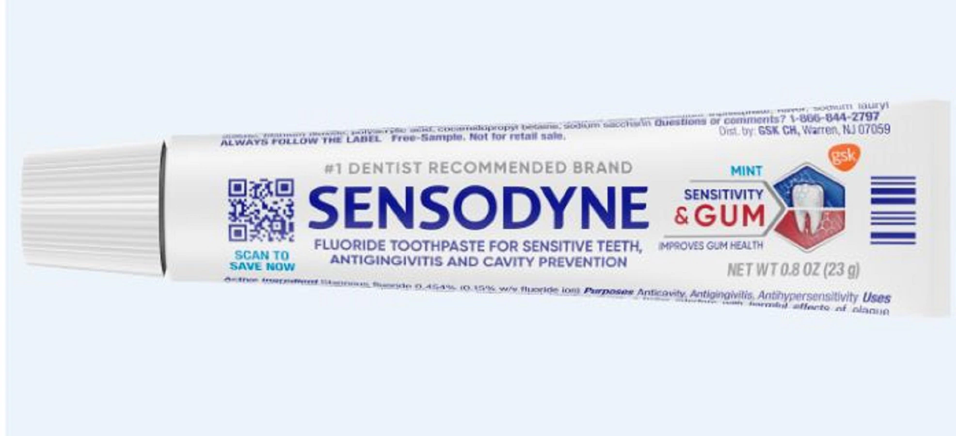 Sensodyne Sensitivity & Gum Toothpaste, 0.8 oz Tube, Clean & Fresh, 0.4% Stannous Fluoride, 50/Case