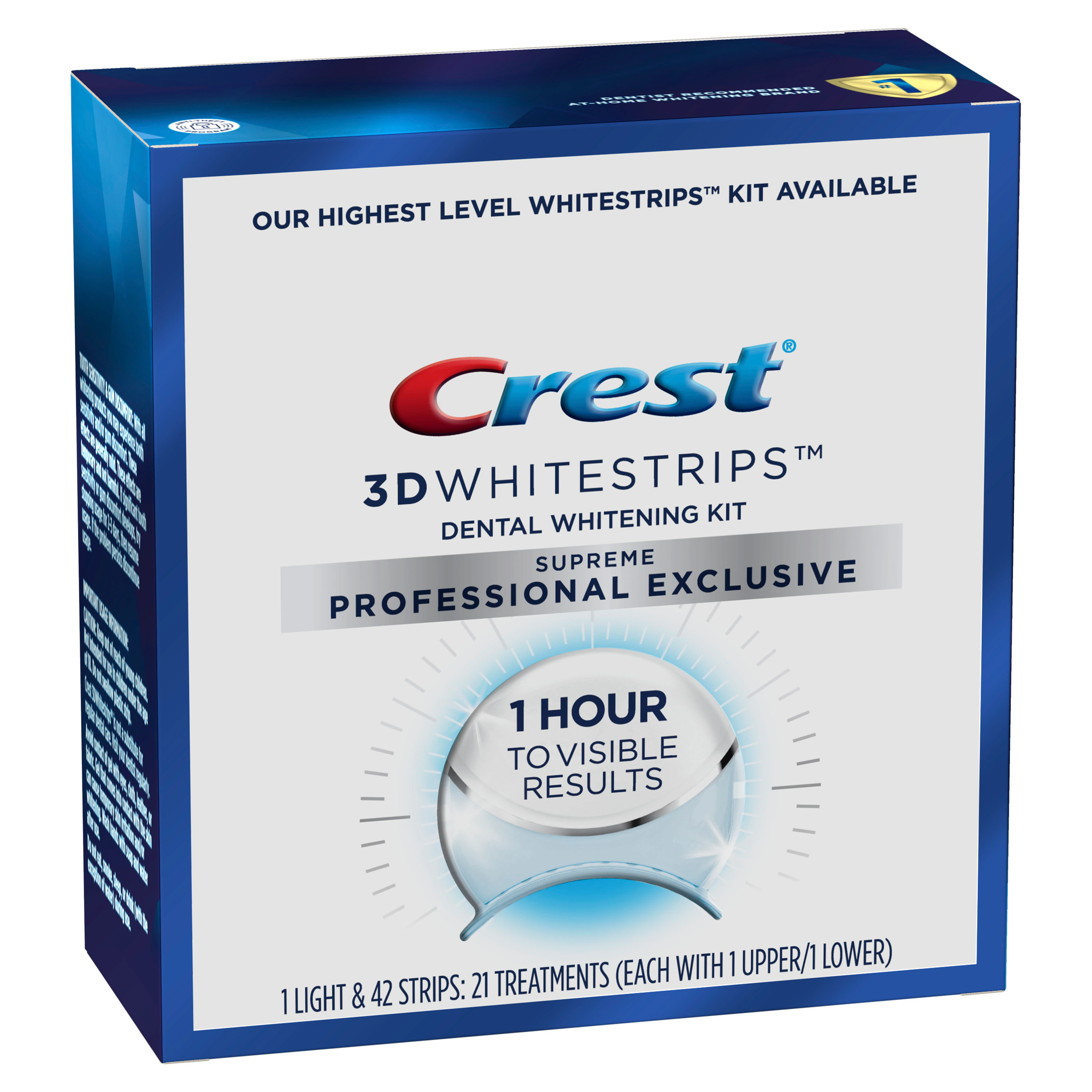 Crest 3D Whitestrips Supreme Professional Exclusive + Light, 11% Hydrogen Peroxide, 21 Treatments (42 Strips) with LED Light, 4 Kits/Case