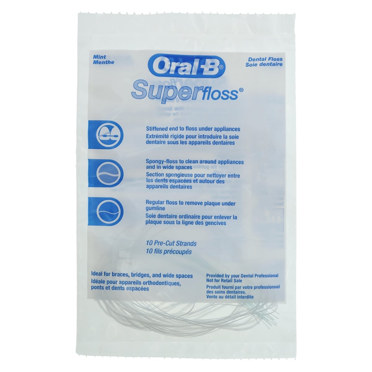 Oral-B SuperFloss Trial Pack, Mint, Pre-Measured Strands, 10/Bag, 100 Bags/Box, 13265220