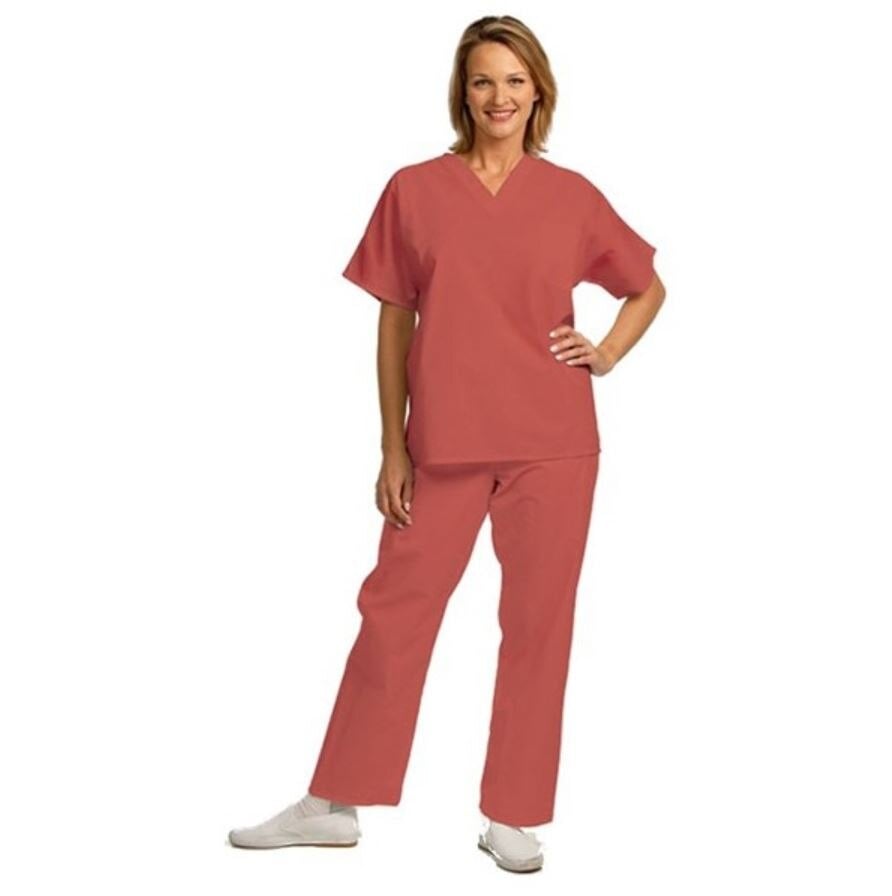 Fashion Seal Fashion Poplin Unisex Scrub Shirt, Salmon, Small, 65% Polyester / 35% Cotton, Pullover with Left Breast Pocket