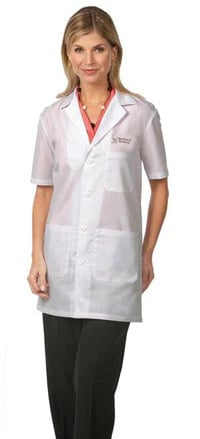 Fashion Seal Pharmacy Lab Coat, Unisex, Short Sleeve, 34" Length, X-Small, White, 65% Polyester / 35% Cotton, 3 Pockets