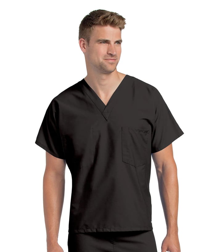 Landau Uniforms Scrub Top Reversible Unisex, 1 Pocket, V-Neck, 2X Large, Black, 65% Polyester/35% Cotton, 7502