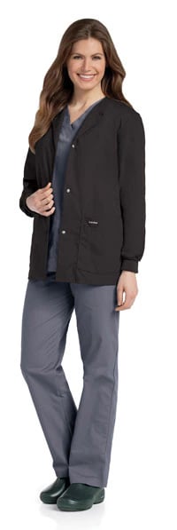 Landau Uniforms Warm-Up Jacket, 4 Pocket, Knit Cuff, Snap Front, Women's, X-Small, Black, 01KEZKNQD55T5JWWPKBANJJHYY