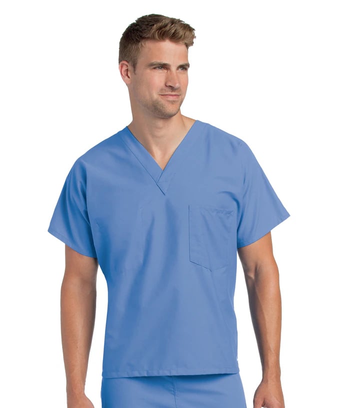 Landau Uniforms Scrub Top Reversible Unisex, 1 Pocket, V-Neck, Large, Ceil Blue, 65% Polyester/35% Cotton, 7502