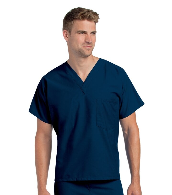 Landau Uniforms Scrub Top Reversible Unisex, 1 Pocket, V-Neck, 2X Large, Navy, 65% Polyester/35% Cotton, 7502