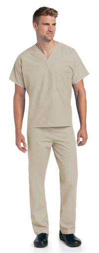 Landau Uniforms Scrub Top Reversible Unisex, 1 Pocket, V-Neck, X-Small, Sand, 65% Polyester/35% Cotton, 7502