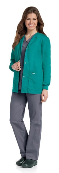 Landau Warm-Up Jacket, 4 Pockets, Knit Cuff, Snap Front, X-Small, Teal, 7525