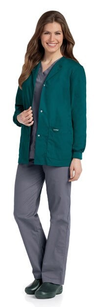 Landau Uniforms Jacket Warm-Up 4 Pocket Knit Cuff, Women's, X-Small, Caribbean, 65% Polyester/35% Cotton