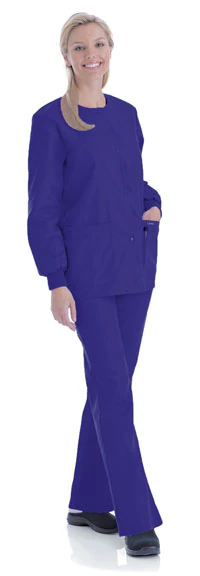 Landau Essentials Warm-Up Jacket, Women's, Grape, X-Small, 4-Pocket, Knit Cuff, Snap Front