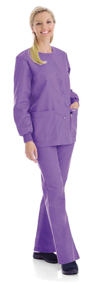 Landau Essentials Warm-Up Jacket, 4 Pocket, Knit Cuff, Long Sleeves, Snap Front, Women's X-Small, Wisteria