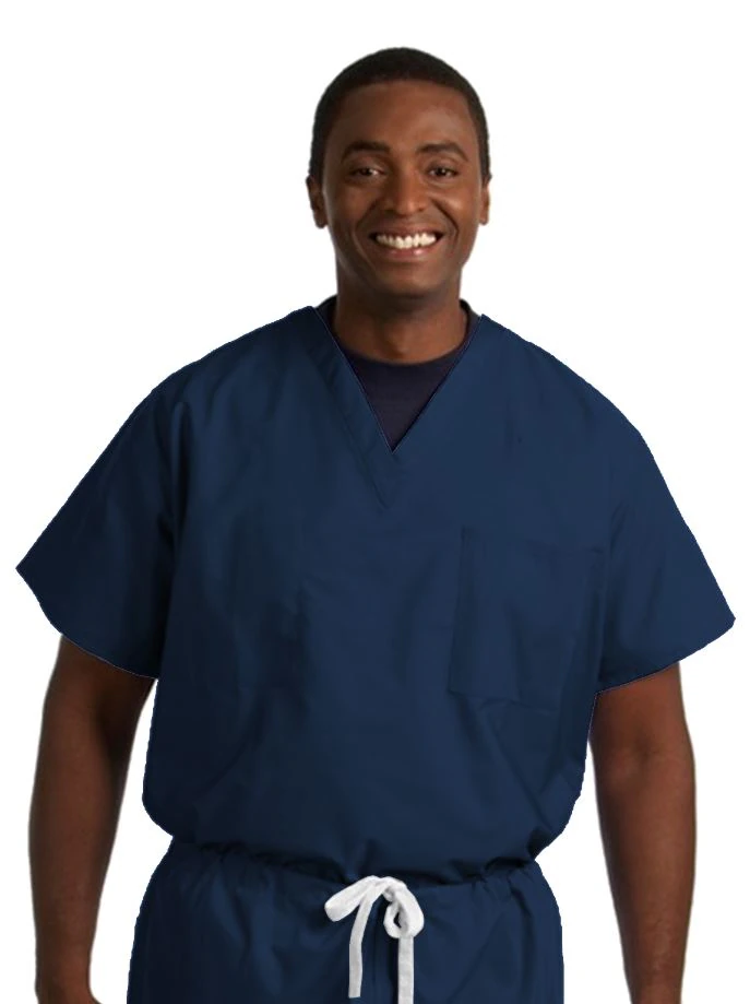 Superior Uniform Navy Reversible Unisex Scrub Shirt, 100% Cotton, Large, Latex-Free, Non-Sterile, 1 Each