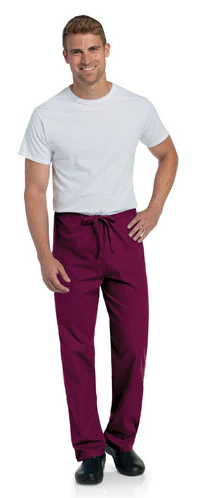 Landau 7602 Reversible Unisex Scrub Pant, Wine, X-Small, 65% Polyester / 35% Cotton, Mid Rise, Straight Leg, Drawstring, Each