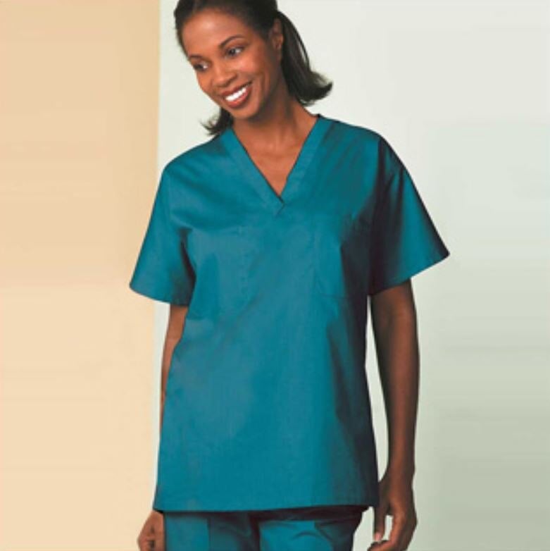 Fashion Seal Healthcare® Unisex Set-In Sleeve Scrub Shirt, V-Neck, Short Sleeve, Teal, Large, 55% Cotton/45% Polyester, 1/Pkg