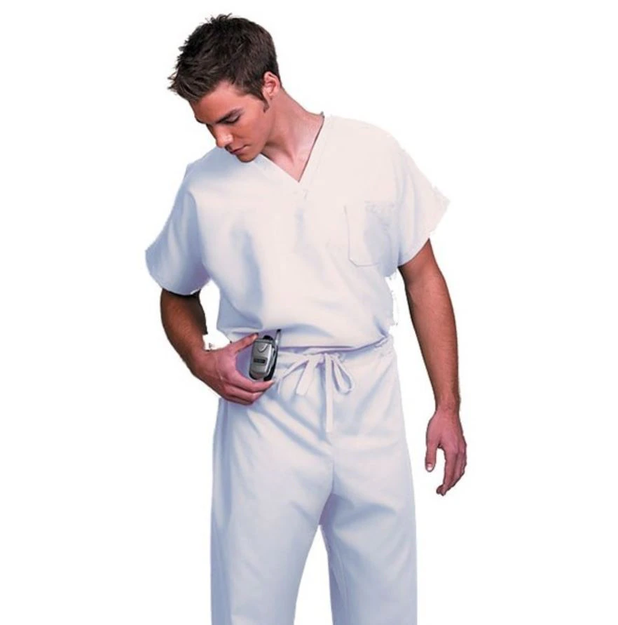 Fashion Seal Unisex V-Neck Scrub Top, 1 Pocket, Short Sleeve, Medium, White, 78735