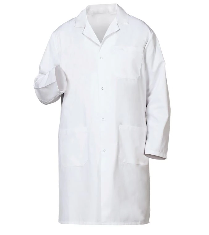 Fashion Seal Lab Coat, Men's, 41" Chest, 65/35 Poplin, White, 3 Pockets, Knee Length, Each