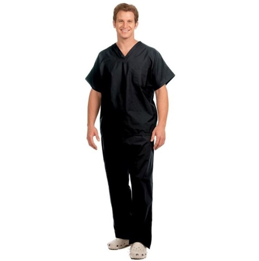 Fashion Seal Healthcare® Unisex Fashion Scrub Shirt, 65/35 Fashion Poplin®, V-Neck, 1 Pocket, Short Sleeve, Black, Extra Large