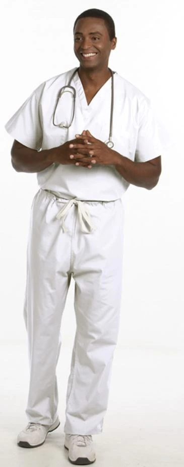 Fashion Seal Scrub Pant, Adult Unisex, 100% Cotton, Drawstring Closure, 1 Pocket, White, Small, Reusable