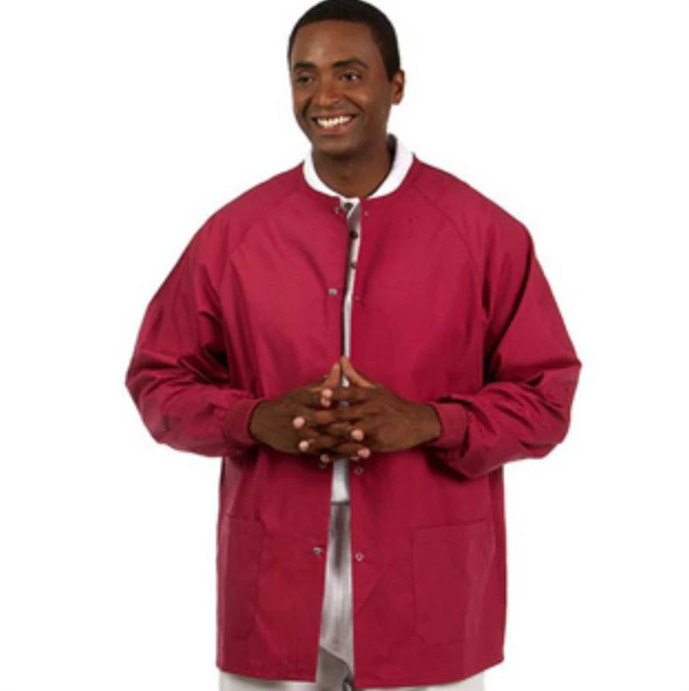 Fashion Seal Healthcare® Unisex Warm Up Jacket, Small, Cranberry, Snap Front, Knit Cuffs, 2 Pockets