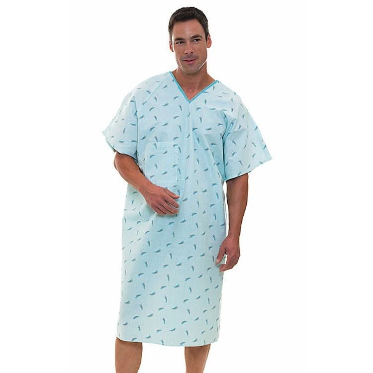 Fashion Seal Premium Universal Patient Gown, Adult Unisex, Large, Sparkler Polyester/Cotton Sheeting, 47 in, 1 Pocket, X-Large Telemetry Pocket, 5 in Snap Closure In-Sleeves, Each