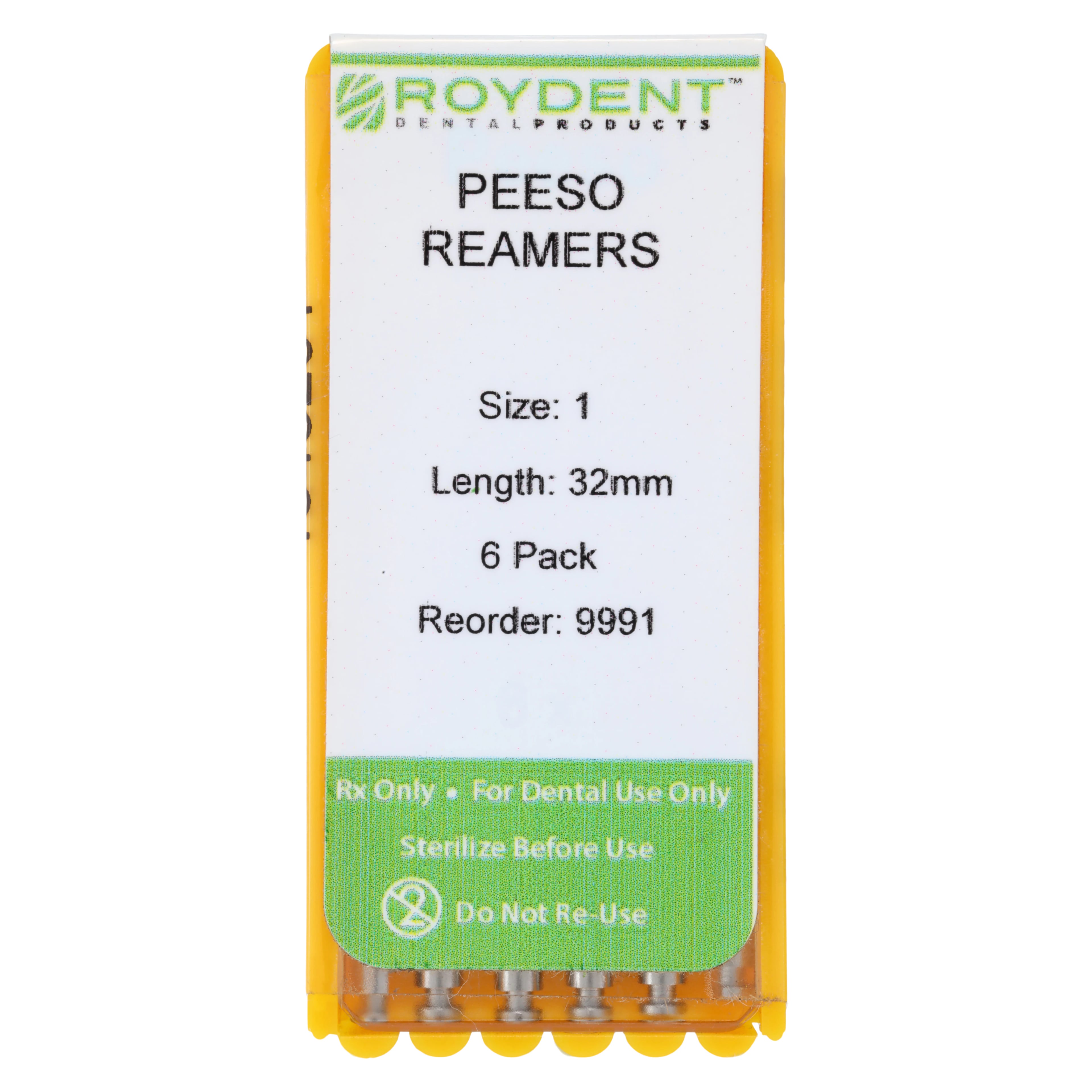 Roydent Peeso Reamer, Size #1, 32 mm, Stainless Steel, 6/Pk
