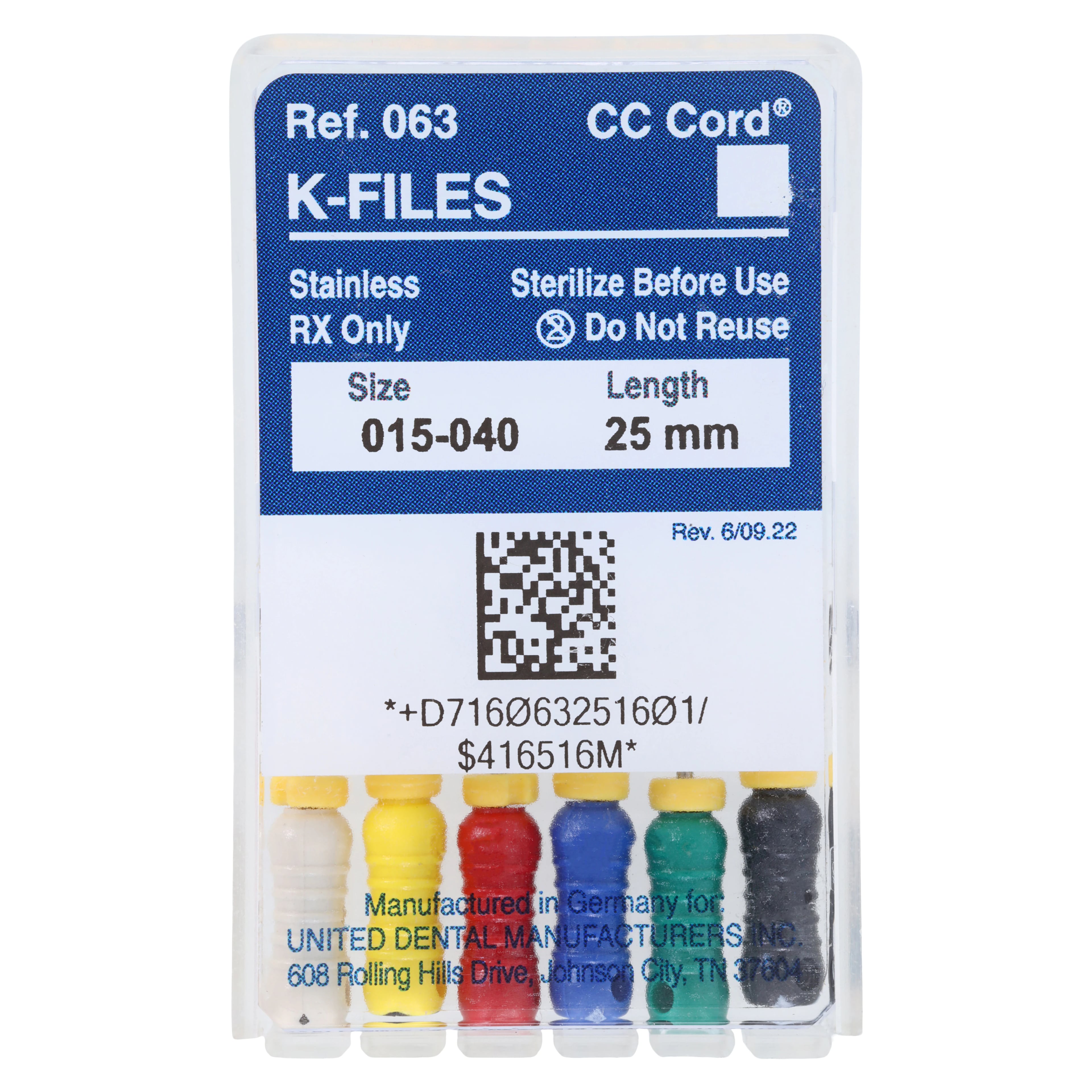 Roydent K-Type Files, Stainless Steel, #15-40 Assorted, 25mm, 6/Pack, 06325160R