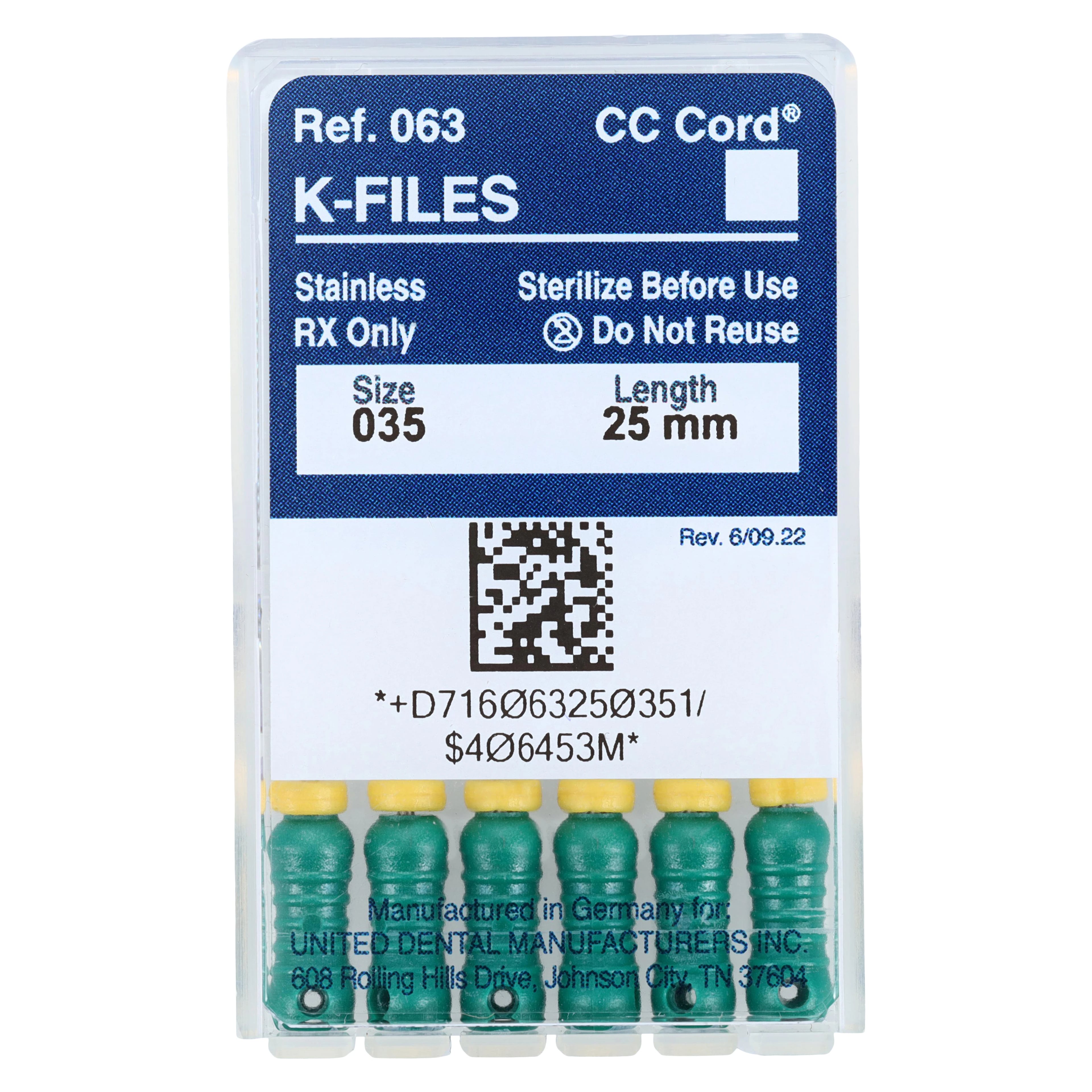 Roydent K-Type Files #35 (Green), 25mm, Pack of 6, 06325035R