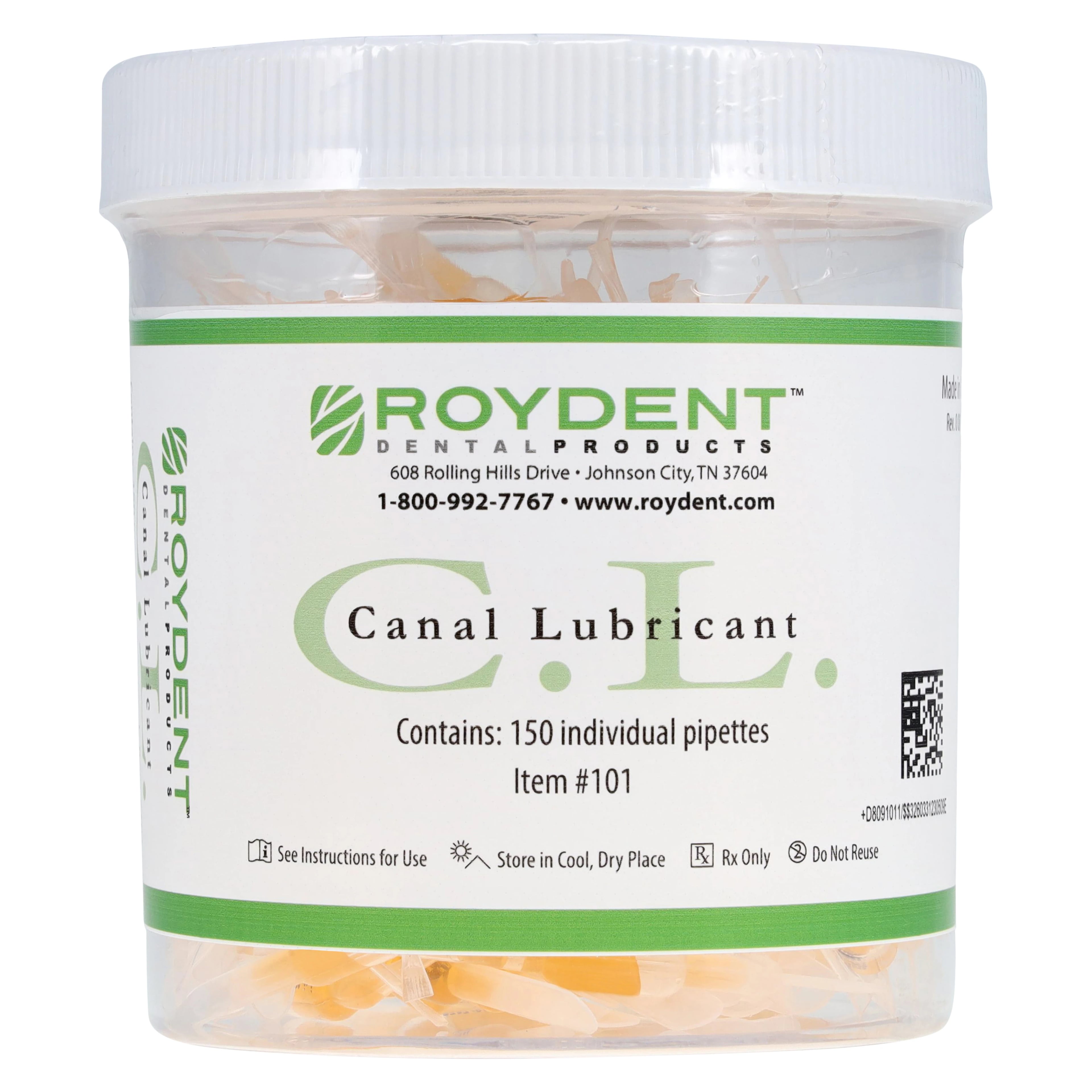 C.L. Canal Lubricant Pipettes, 17% EDTA with Glycerol, 2.5 mL, 150/Box