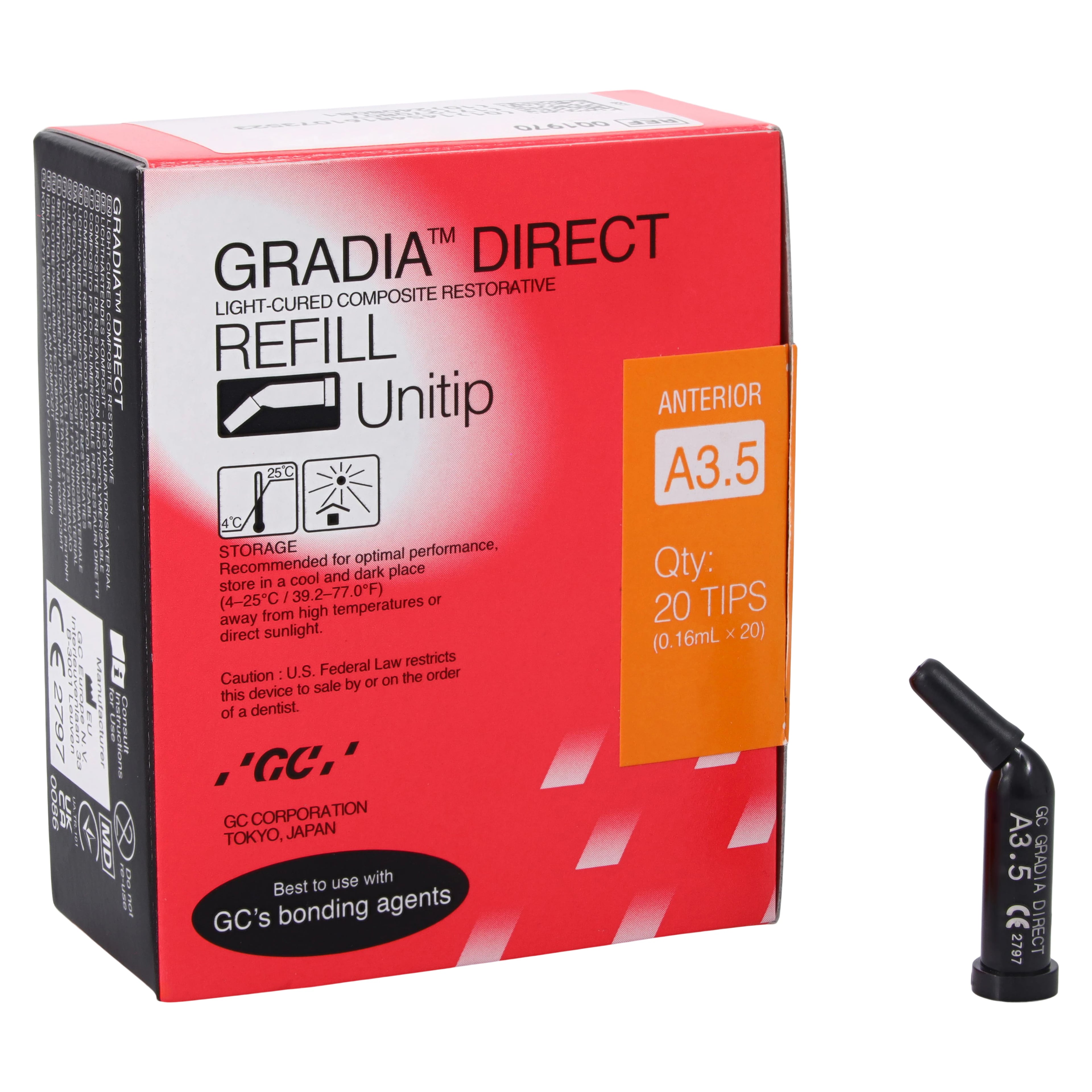 Gradia Direct Microfilled Hybrid Resin Composite, Unitip Refill, Shade A3.5, 0.16 mL, 20/Pkg, #001970
