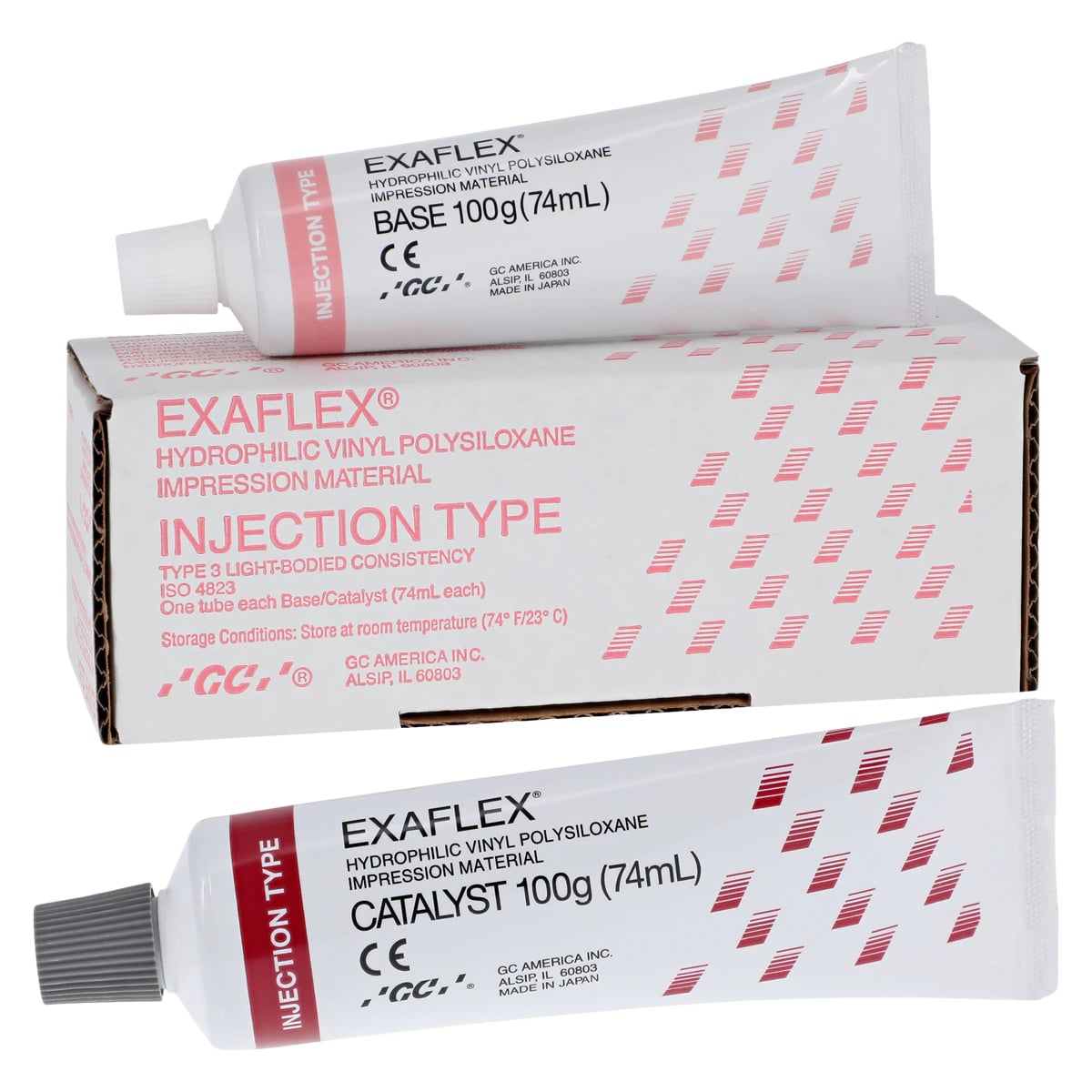 GC America Exaflex Injection Vinyl Polysiloxane Impression Material Refill, Base and Catalyst, 2 x 74 mL Tubes, Pink, 138120