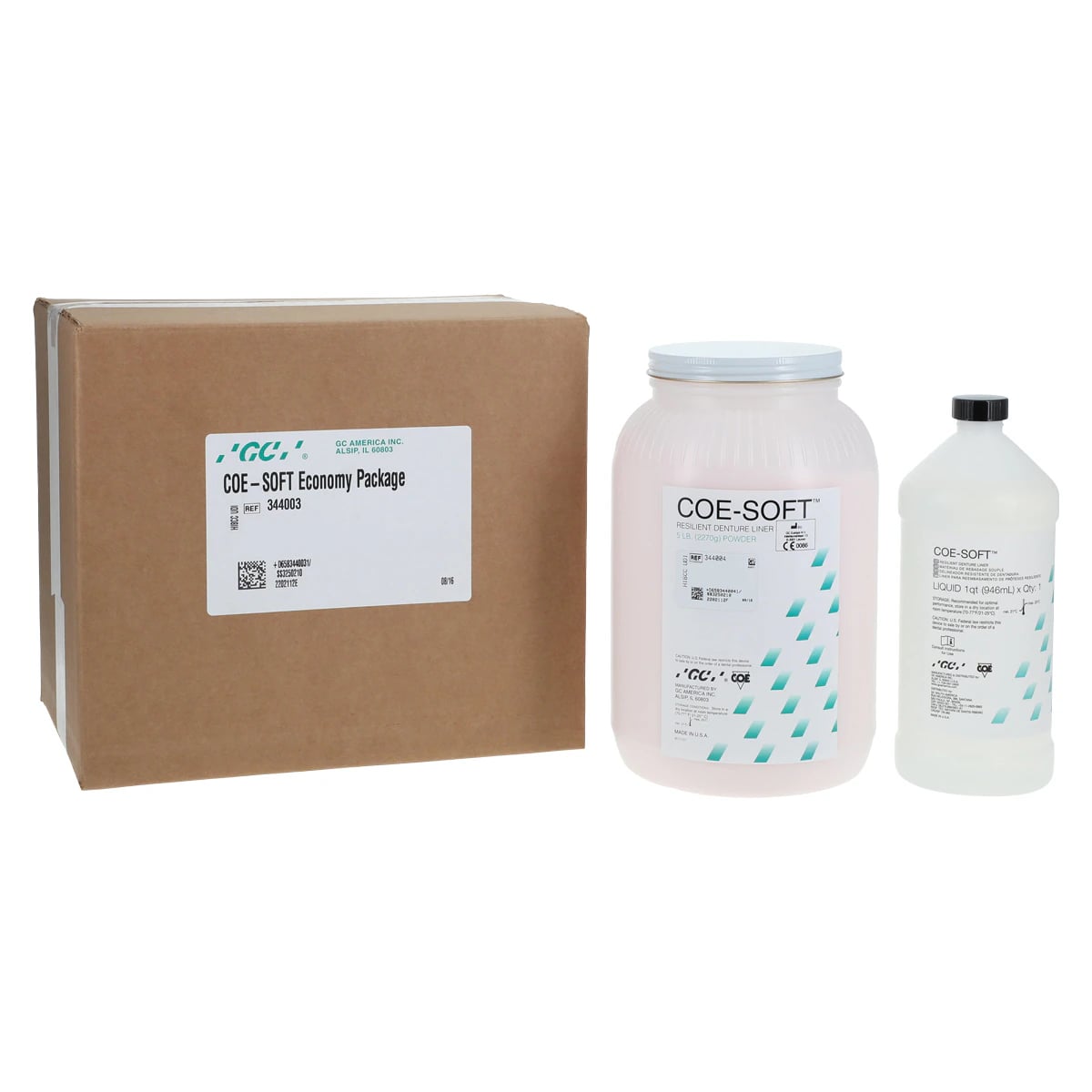 GC America Coe-Soft Resilient Denture Liner Economy Package, Self-Cure, Pink Powder/Clear Liquid, 5 lb Powder & 2 qt Liquid, 344003