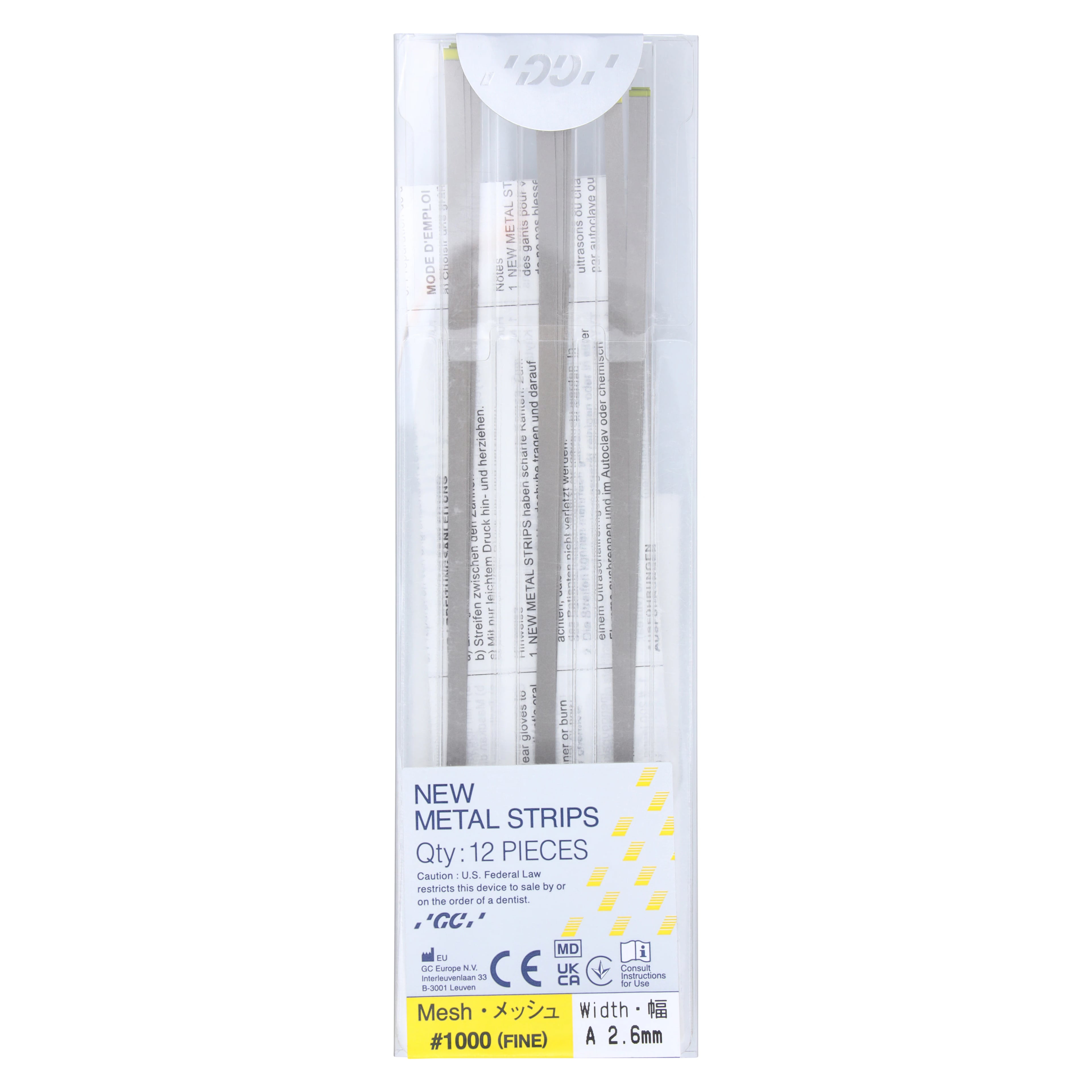 GC America Metal Finishing Strips, Refill, #1000-A Width, Fine, Yellow, 50 Micron, 2.6 mm, 12/Pk, 000264